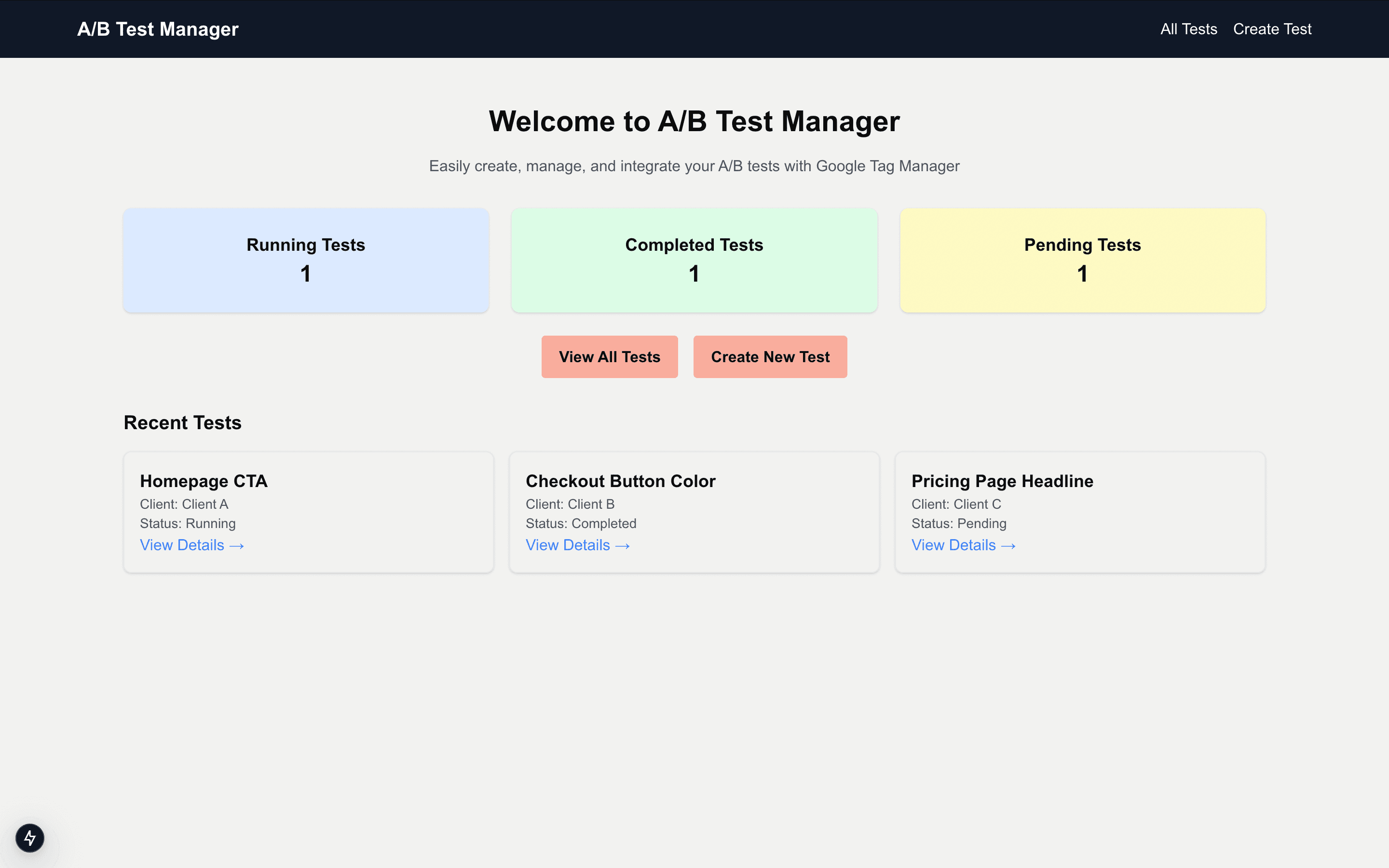 A/B Test Management Dashboard