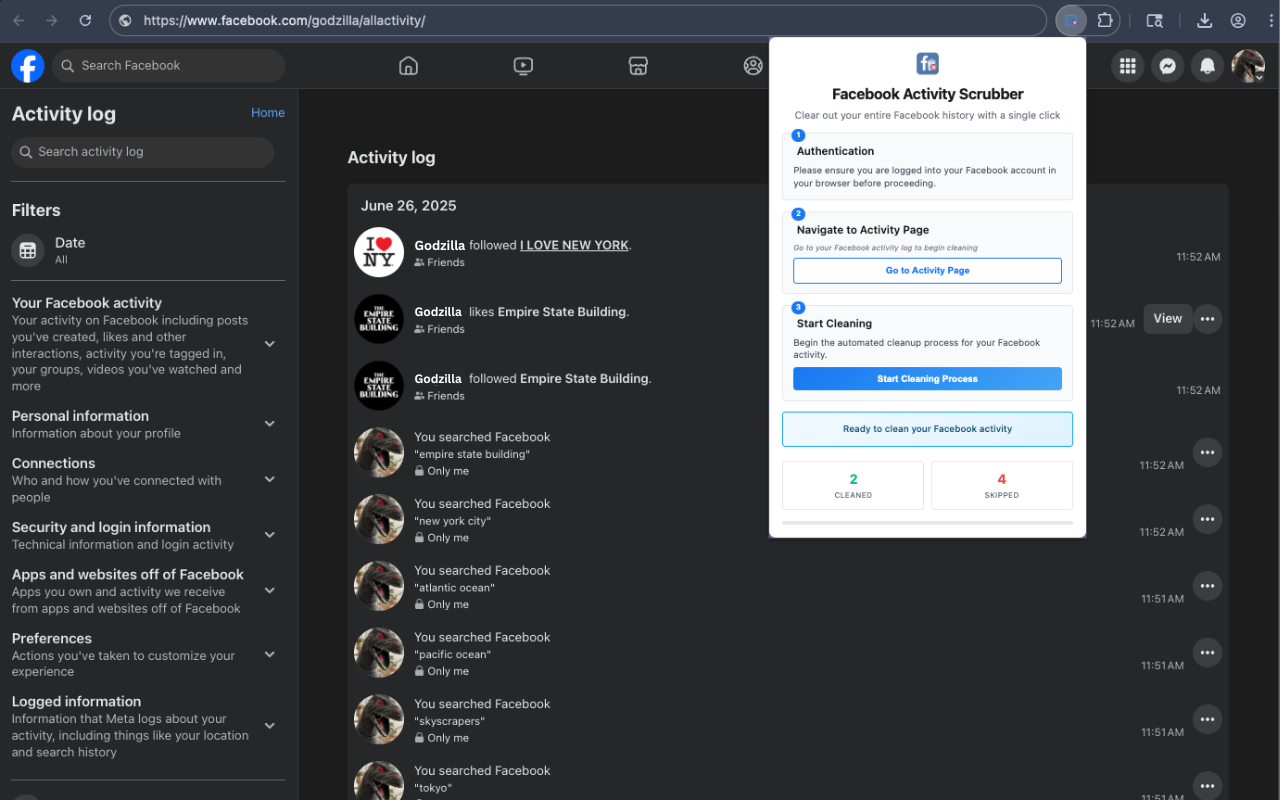 Facebook Activity Scrubber